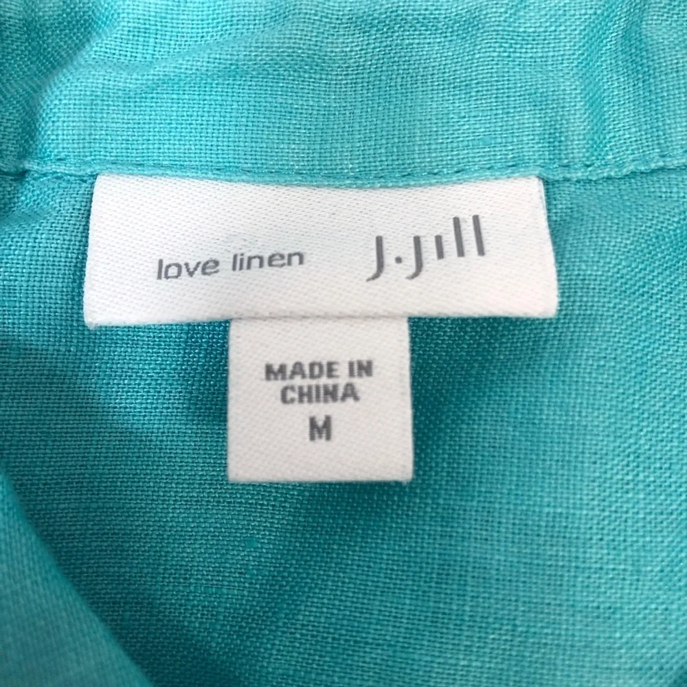 J Jill Love Linen Capri Blue Peplum Back Button Up Tunic Shirt Medium - Picture 4 of 8